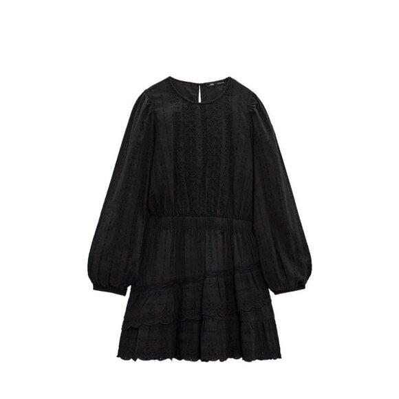 ZARA SHORT DRESS WITH LACE DETAILS BLACK SIZE M | 7200/220 - Picture 1 of 5